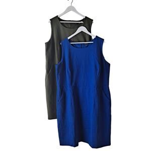 Set of 2 Lands' End Sleeveless Sheath Dress Blue & Olive Green Women's Size 24W